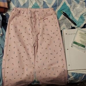 Old Navy Pink High-Rise Pants with Bird Design